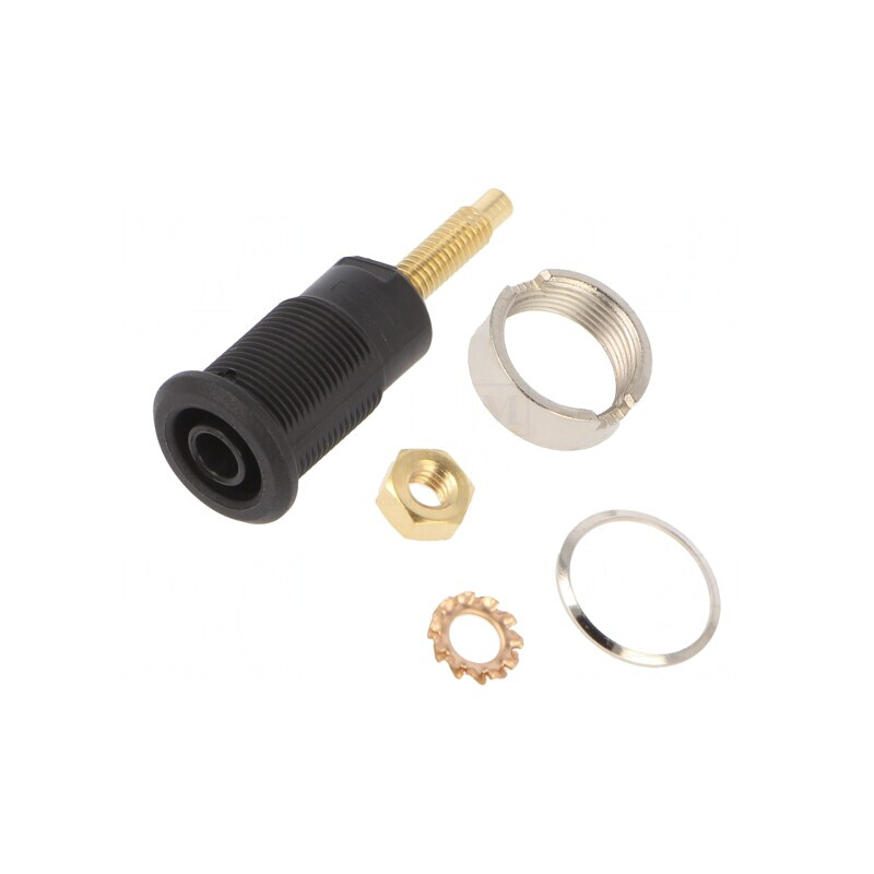 Soclu banană 4mm neagră aurit 32A 1kV | Electronic-mag.ro | Componente Electronice