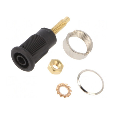 Soclu banană 4mm neagră aurit 32A 1kV | Electronic-mag.ro | Componente Electronice