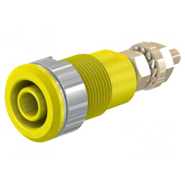 Soclu banană 4mm 32A galben aurit alamă | Electronic-mag.ro | Componente Electronice