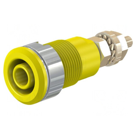 Soclu banană 4mm 32A galben aurit alamă | Electronic-mag.ro | Componente Electronice