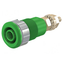 Soclu Banană 4mm Verde Aurit Alamă 32A 1kV | Electronic-mag.ro | Componente Electronice