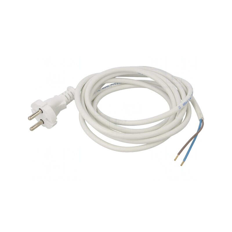 Cablu Alb 3m 2x1mm2 CEE 7/17 16A 250V | Electronic-mag.ro | Componente Electronice