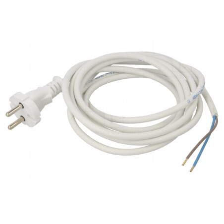 Cablu Alb 3m 2x1mm2 CEE 7/17 16A 250V | Electronic-mag.ro | Componente Electronice