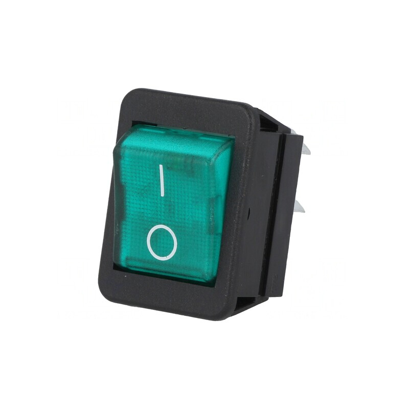 Comutator basculant ON-OFF verde cu lampă neon 250V 16A | Electronic-mag.ro | Componente Electronice