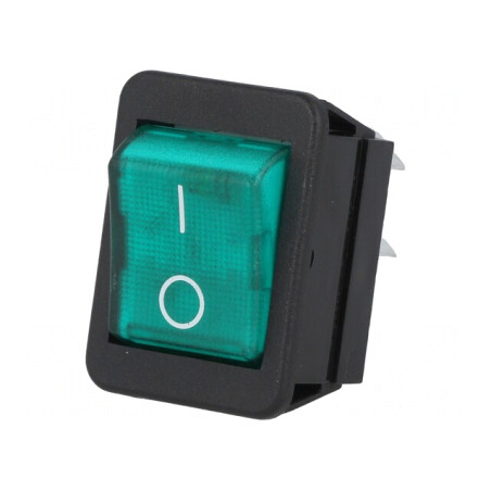 Comutator basculant ON-OFF verde cu lampă neon 250V 16A | Electronic-mag.ro | Componente Electronice