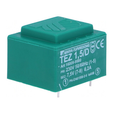 Transformator Încapsulat 1,5VA 230V 7,5V 200mA PCB | Electronic-mag.ro | Componente Electronice