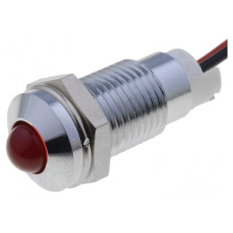 Lampă LED Convexă Roșie 24VDC Ø8mm Argintie | Electronic-mag.ro | Componente Electronice