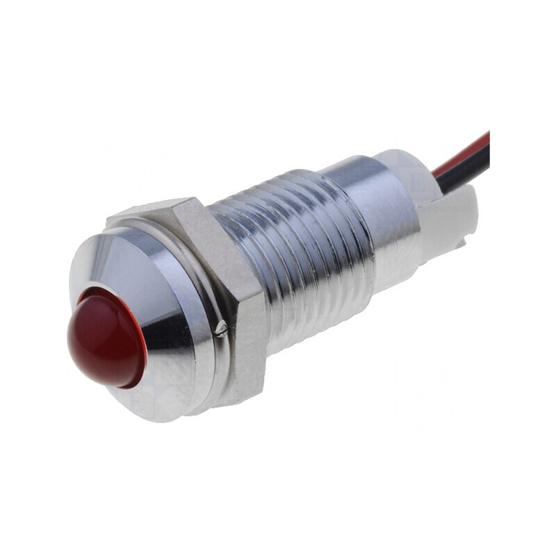 Lampă LED Convexă Roșie 24VDC Ø8mm Argintie | Electronic-mag.ro | Componente Electronice
