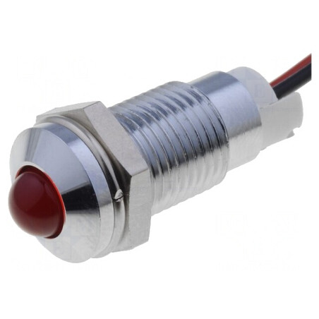 Lampă LED Convexă Roșie 24VDC Ø8mm Argintie | Electronic-mag.ro | Componente Electronice