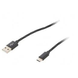 Cablu USB 2.0 USB-A la USB-C 2.5m Negru Textilă | Electronic-mag.ro | Componente Electronice