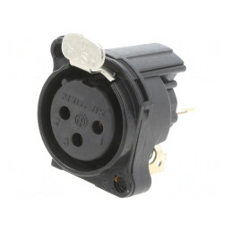 Soclu XLR Mamă 3 PIN cu Buton Argint 6A | Electronic-mag.ro | Componente Electronice