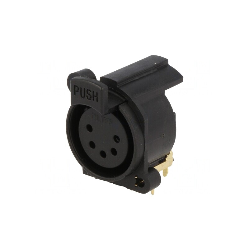 Soclu XLR mamă 5 pini unghi 90° cu buton negru THT 5A | Electronic-mag.ro | Componente Electronice Soclu XLR mamă 5 pini unghi 90° cu buton negru THT 5A | Electronic-mag.ro | Componente Electronice
