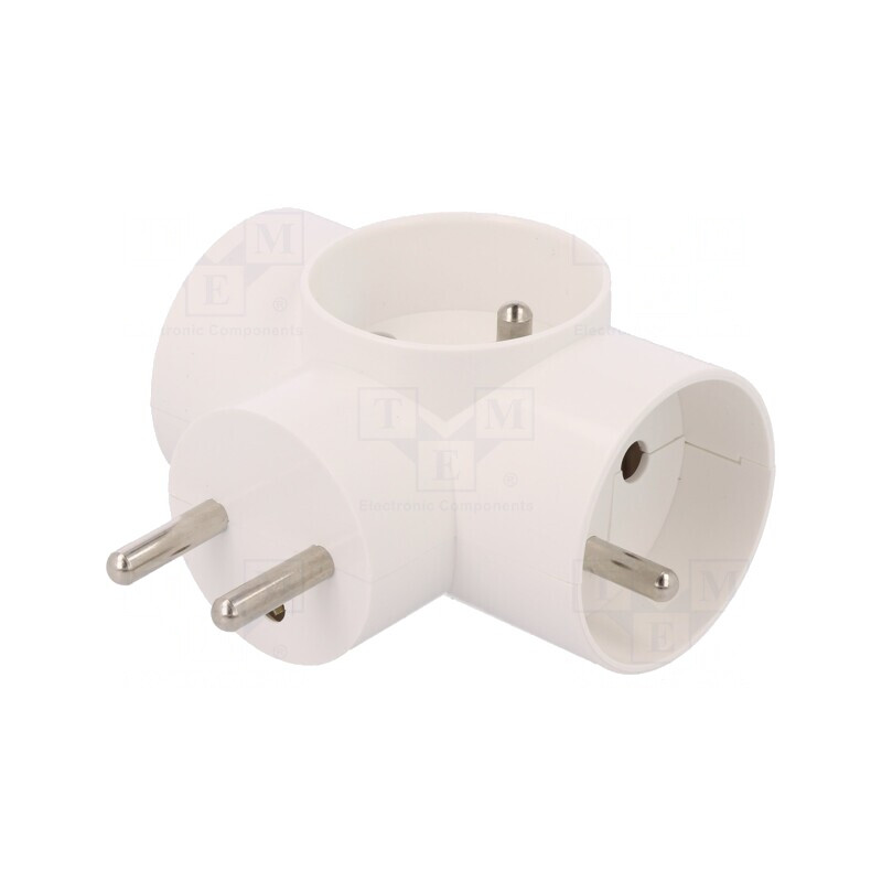 Conector Alimentare AC Splitter 2P PE 250V 16A Alb | Electronic-mag.ro | Componente Electronice