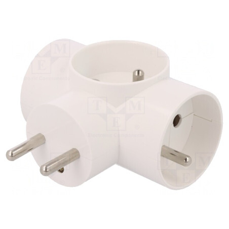 Conector Alimentare AC Splitter 2P PE 250V 16A Alb | Electronic-mag.ro | Componente Electronice