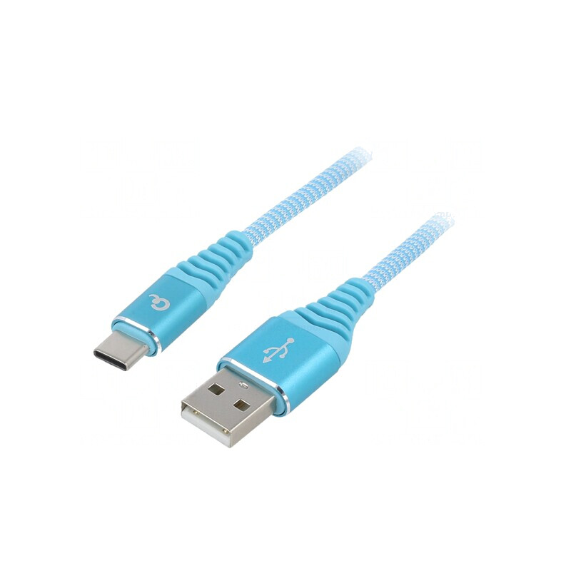 Cablu USB 2.0 USB-A la USB-C Aurit 2m Turcoaz | Electronic-mag.ro | Componente Electronice