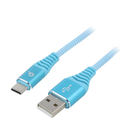 Cablu USB 2.0 USB-A la USB-C Aurit 2m Turcoaz | Electronic-mag.ro | Componente Electronice