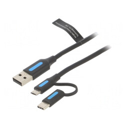Cablu USB 3 în 1 - USB A, Micro USB, USB C, 1m, 3A | Electronic-mag.ro | Componente Electronice