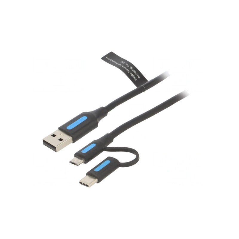 Cablu USB 3 în 1 - USB A, Micro USB, USB C, 1m, 3A | Electronic-mag.ro | Componente Electronice