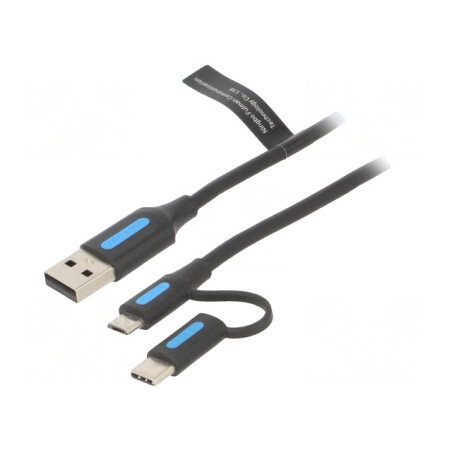 Cablu USB 3 în 1 - USB A, Micro USB, USB C, 1m, 3A | Electronic-mag.ro | Componente Electronice
