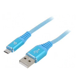 Cablu USB 2.0 A-Micro B Aurit 2m Turcoaz | Electronic-mag.ro | Componente Electronice
