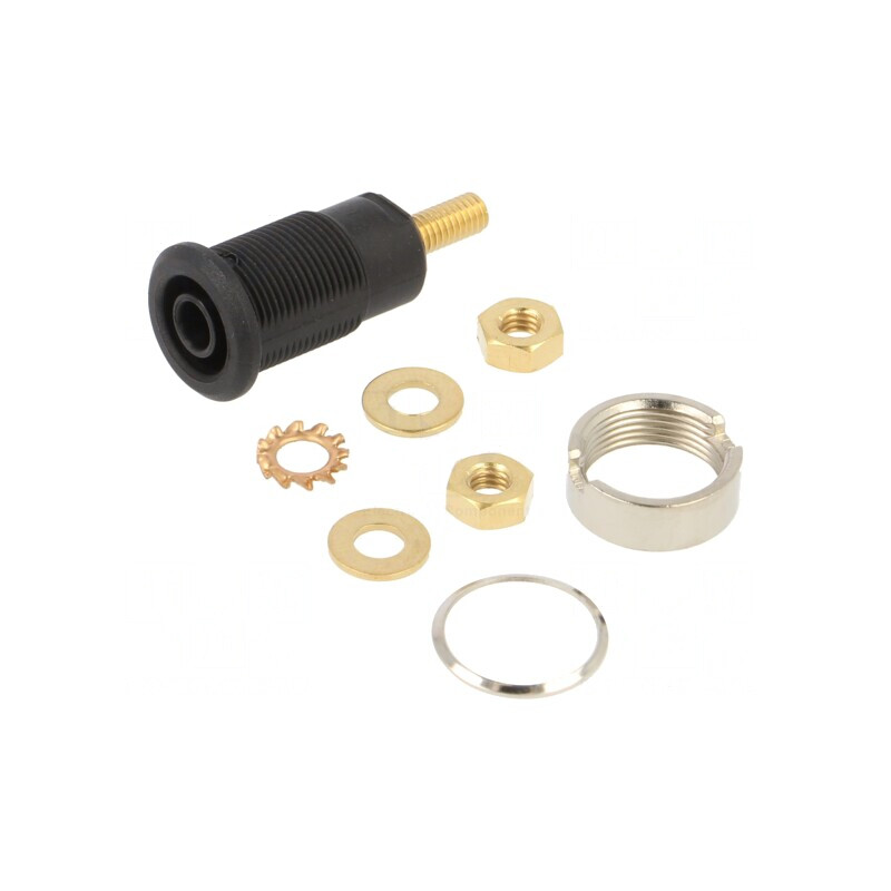 Soclu Banană 4mm 32A Negru Aurit 33mm | Electronic-mag.ro | Componente Electronice