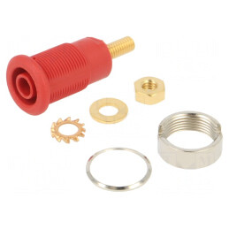 Soclu banană 4mm 32A roșu aurit 33mm | Electronic-mag.ro | Componente Electronice