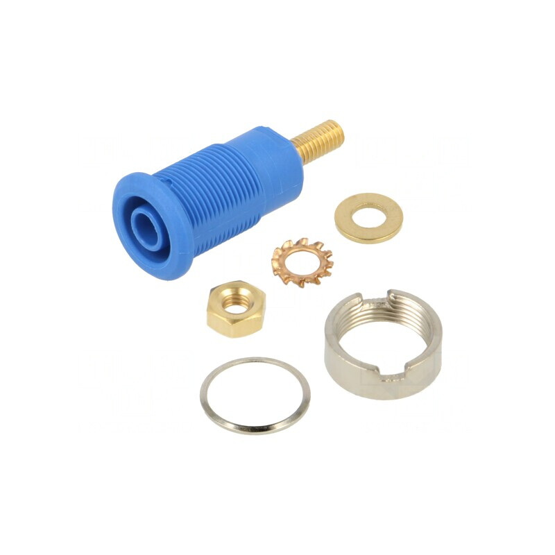 Soclu banană 4mm 32A aurit albastru 33mm | Electronic-mag.ro | Componente Electronice