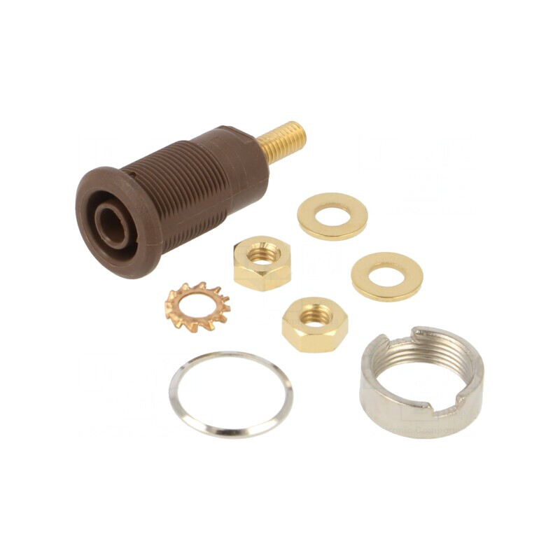 Soclu Banană 4mm 32A Maro Aurit 33mm | Electronic-mag.ro | Componente Electronice