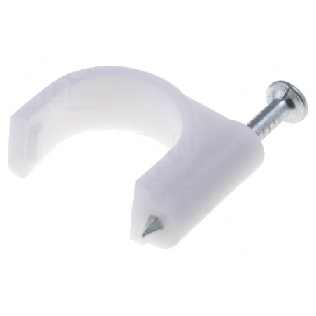 Suport alb pentru cablu rotund, 100 buc. cu cui | Electronic-mag.ro | Componente Electronice