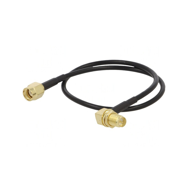 Cablu 50Ω 0,3m RP-SMA tată-mamă negru unghi drept | Electronic-mag.ro | Componente Electronice
