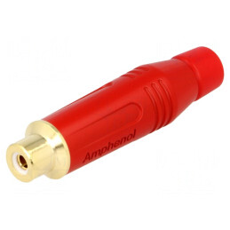 Mufă; RCA; mamă; drept; lipire; roşu; aurit; pe cablu; Etichetă: roşu