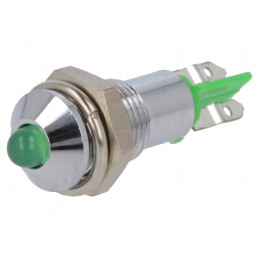 Lampă control LED verde 12-14V DC Ø6,2mm IP40 metal | Electronic-mag.ro | Componente Electronice