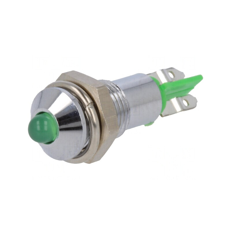 Lampă control LED verde 12-14V DC Ø6,2mm IP40 metal | Electronic-mag.ro | Componente Electronice