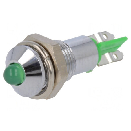 Lampă control LED verde 12-14V DC Ø6,2mm IP40 metal | Electronic-mag.ro | Componente Electronice