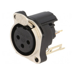 Soclu XLR mamă 3 pini argint 6A cu buton THT | Electronic-mag.ro | Componente Electronice
