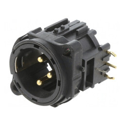 Soclu XLR tată 3 pini unghi 90° THT argint 6A | Electronic-mag.ro | Componente Electronice