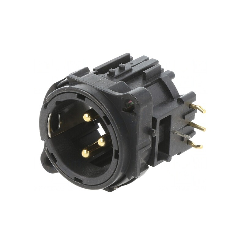 Soclu XLR tată 3 pini unghi 90° THT argint 6A | Electronic-mag.ro | Componente Electronice