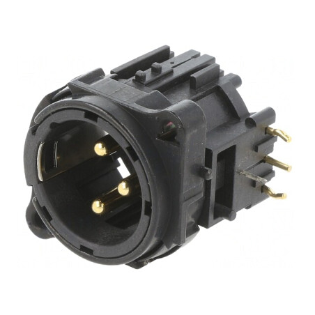 Soclu XLR tată 3 pini unghi 90° THT argint 6A | Electronic-mag.ro | Componente Electronice