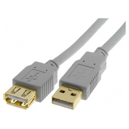 Cablu USB 2.0 A-A Mufă Aurită 3m Gri