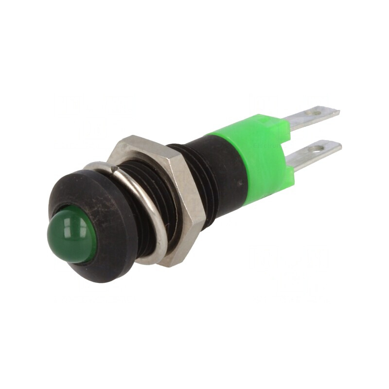 Lampă LED verde 12V convex Ø8,2mm IP40 metal | Electronic-mag.ro | Componente Electronice