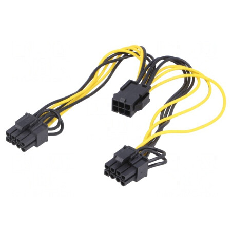 Cablu de Alimentare PCIe 6pin la 2x 8pin 0.15m | Electronic-mag.ro | Componente Electronice