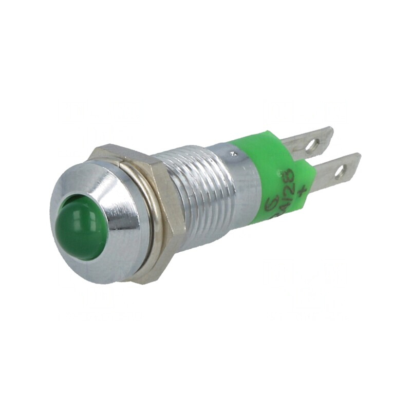 Lampă LED Verde Ø8.2mm 24-28VDC IP40 Metal | Electronic-mag.ro | Componente Electronice