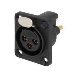 Soclu XLR mamă 3 PIN etanș cu buton aurit 5A | Electronic-mag.ro | Componente Electronice