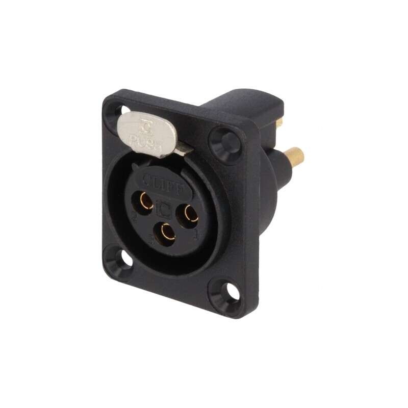 Soclu XLR mamă 3 PIN etanș cu buton aurit 5A | Electronic-mag.ro | Componente Electronice