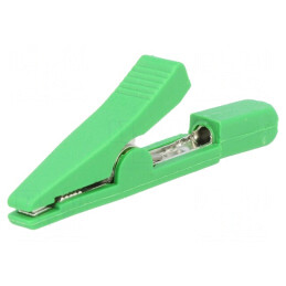Bornă crocodil verde 5A 70VDC 42mm nichelată | Electronic-mag.ro | Componente Electronice
