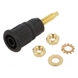 Soclu Banană 4mm 32A 1kV Negru Aurit Panou Izolat | Electronic-mag.ro | Componente Electronice