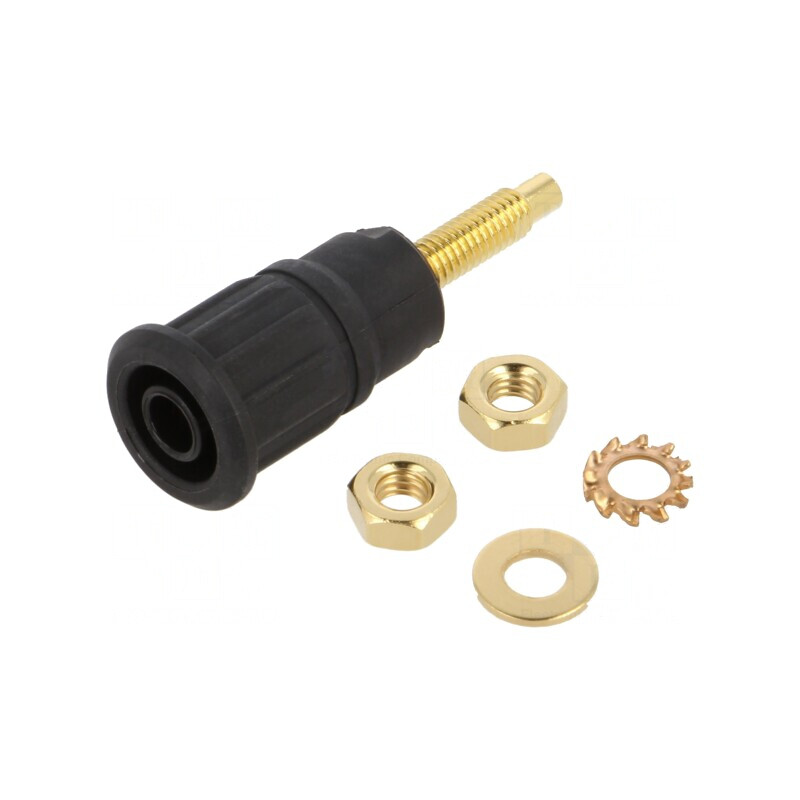 Soclu Banană 4mm 32A 1kV Negru Aurit Panou Izolat | Electronic-mag.ro | Componente Electronice