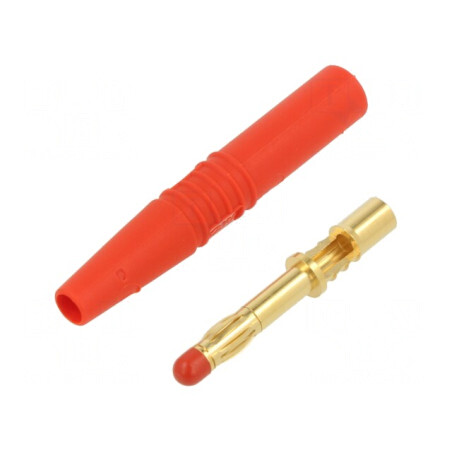 Mufă banană roșie 4mm aurită cu izolație | Electronic-mag.ro | Componente Electronice