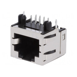 Soclu RJ45 8P Cat 3 Ecranat Profil Jos Aurit pentru PCB | Electronic-mag.ro | Componente Electronice