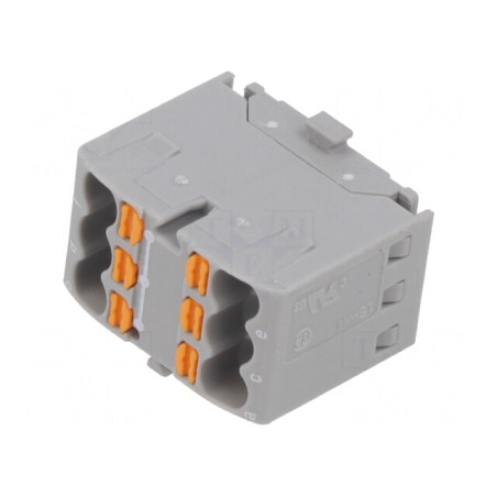 Bloc de distribuție 1,5mm2 cu 6 borne gri | Electronic-mag.ro | Componente Electronice
